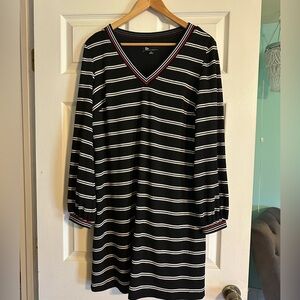 Red, Black & White Striped Dress